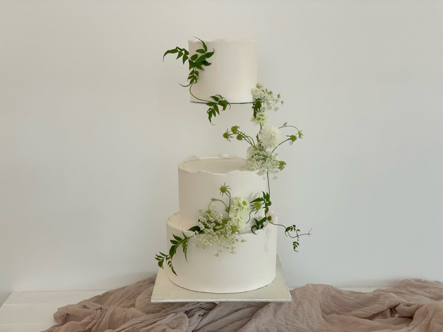 3 Tier Floating Ivory Buttercream with Spring Flowers