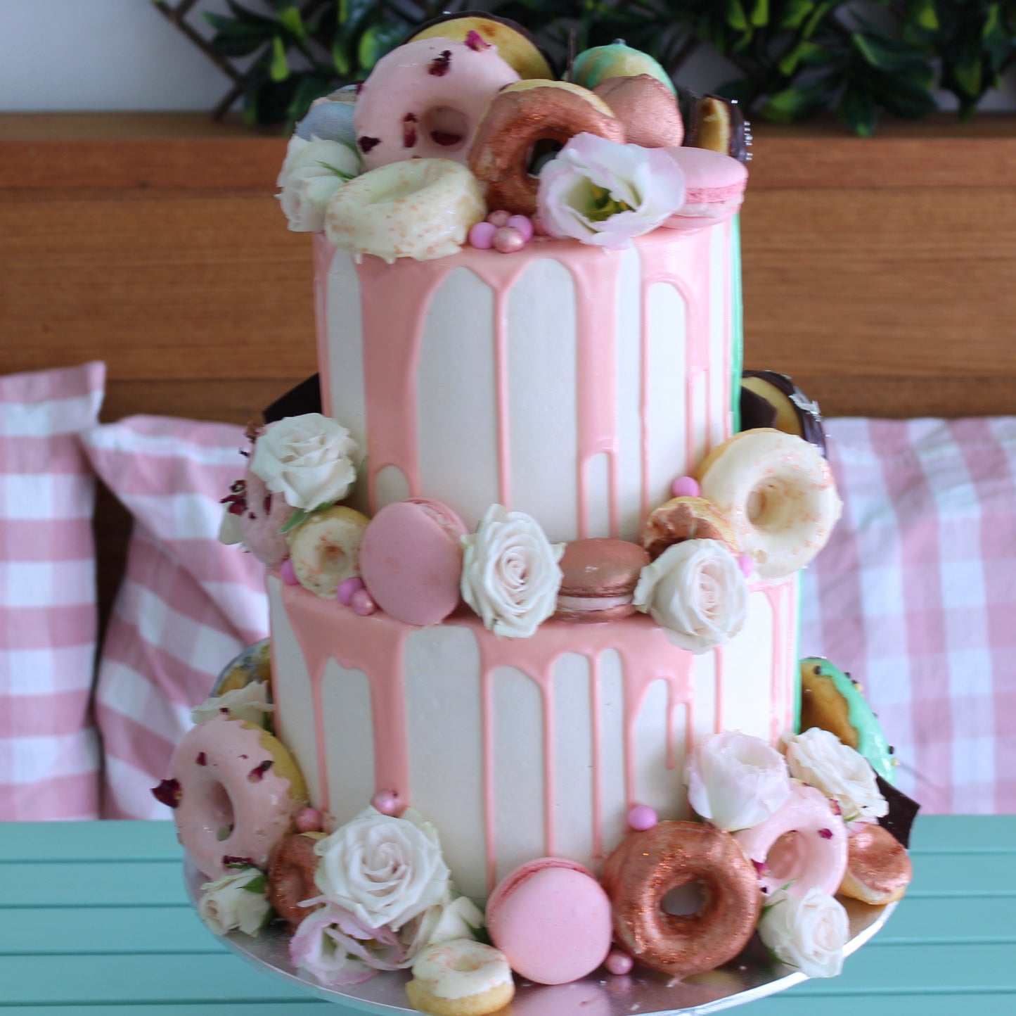 2 Toned, Double Sided Donut Cake with Pink & Green
