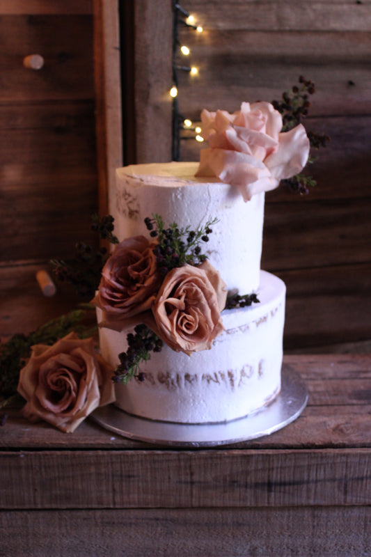 2 tier Semi Naked with Rustic Flowers