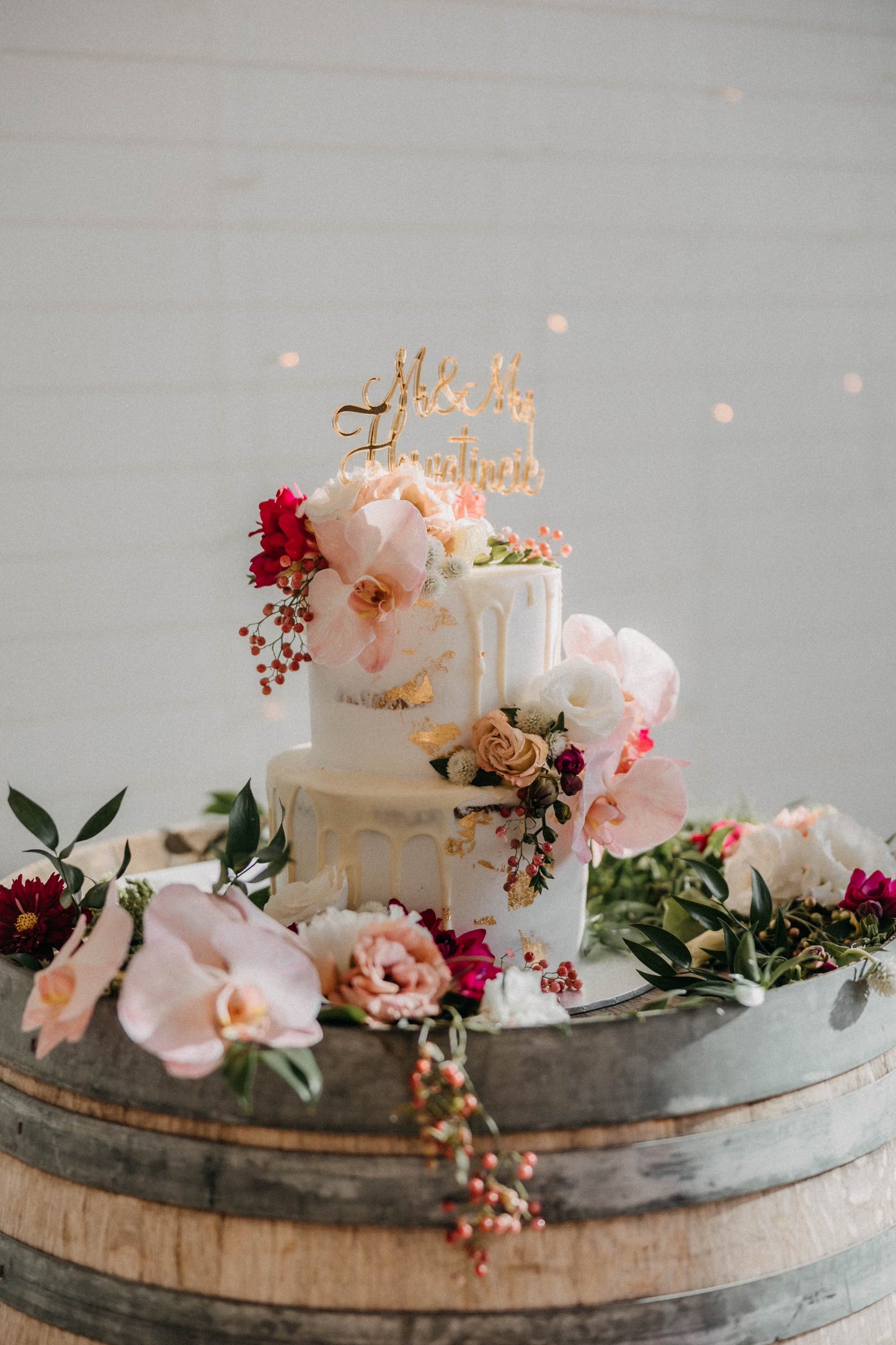 2 Tier Semi Naked with Drizzle & Lux Flowers