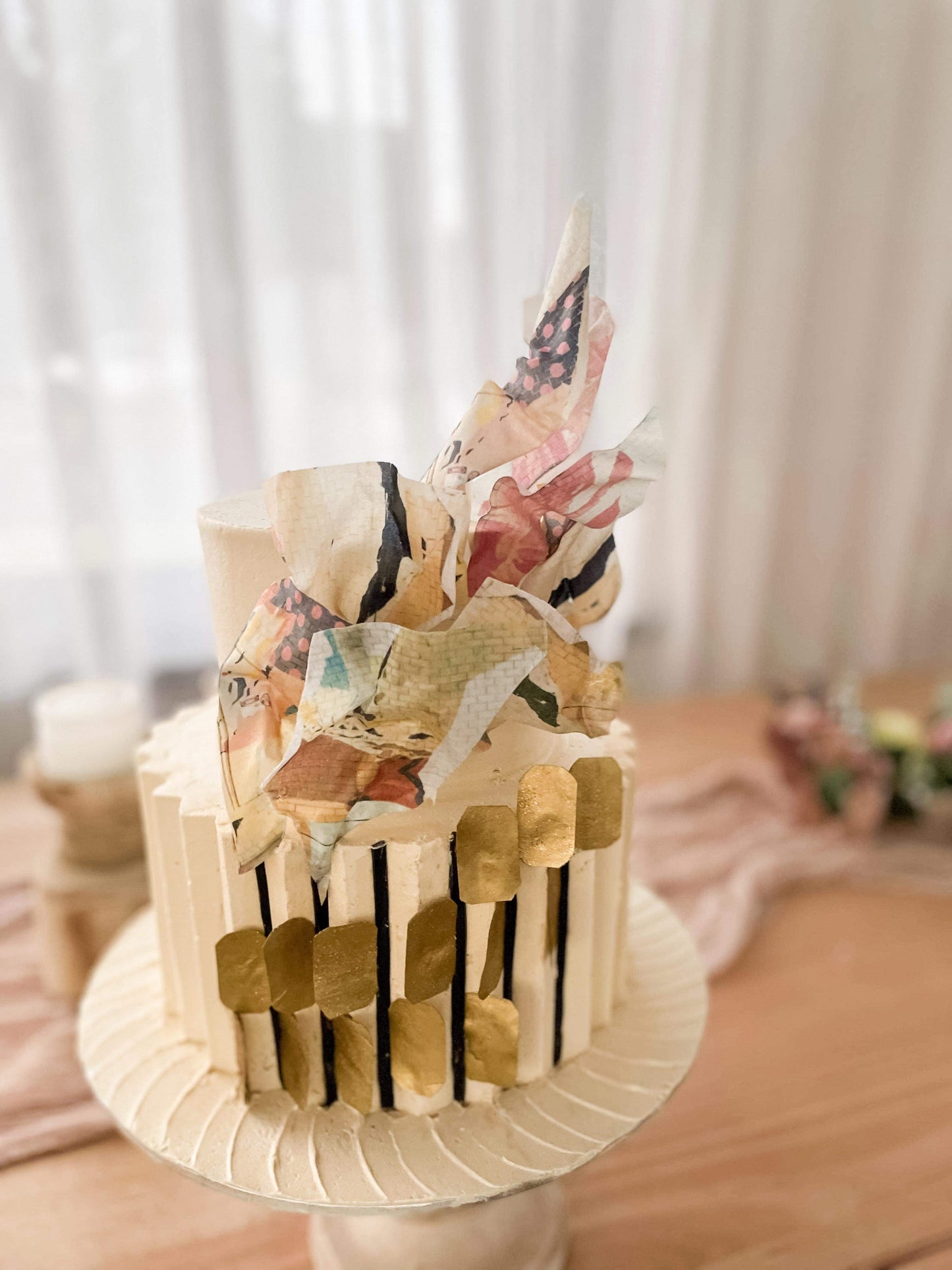 2 Tier Ivory Buttercream with Pleating & Sails