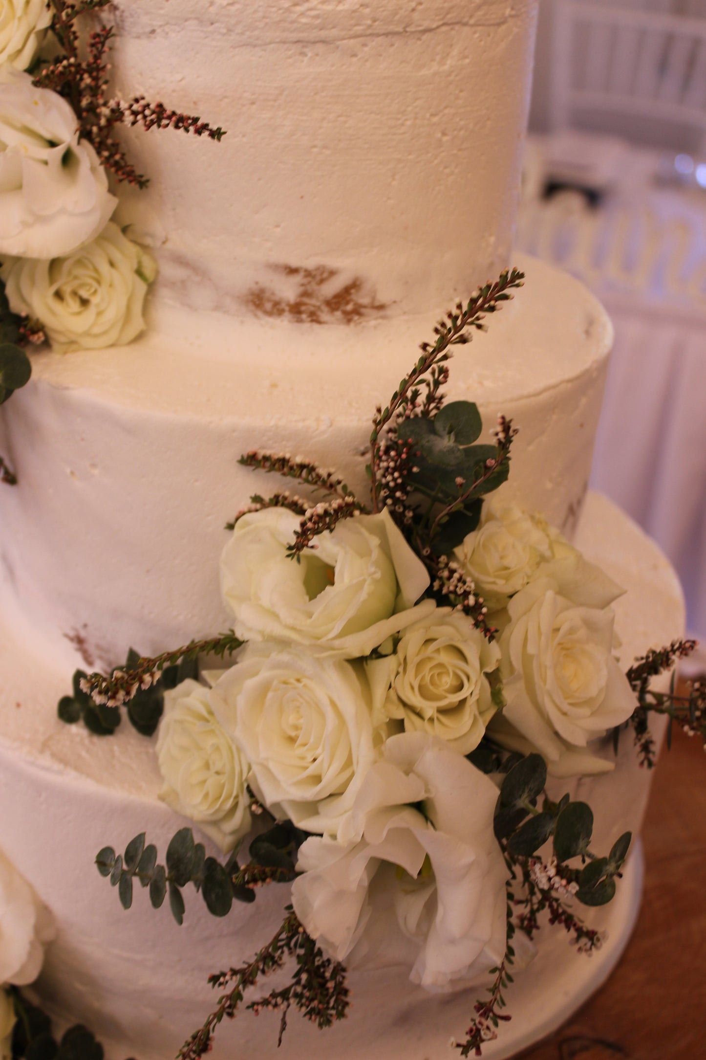 3 Tier Semi Naked With White Flowers