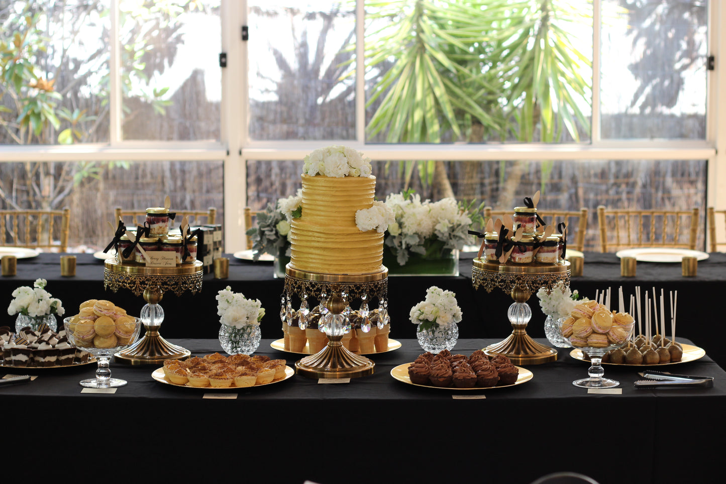 Grazing Dessert & Cake Gold, White & Black Theme Wedding