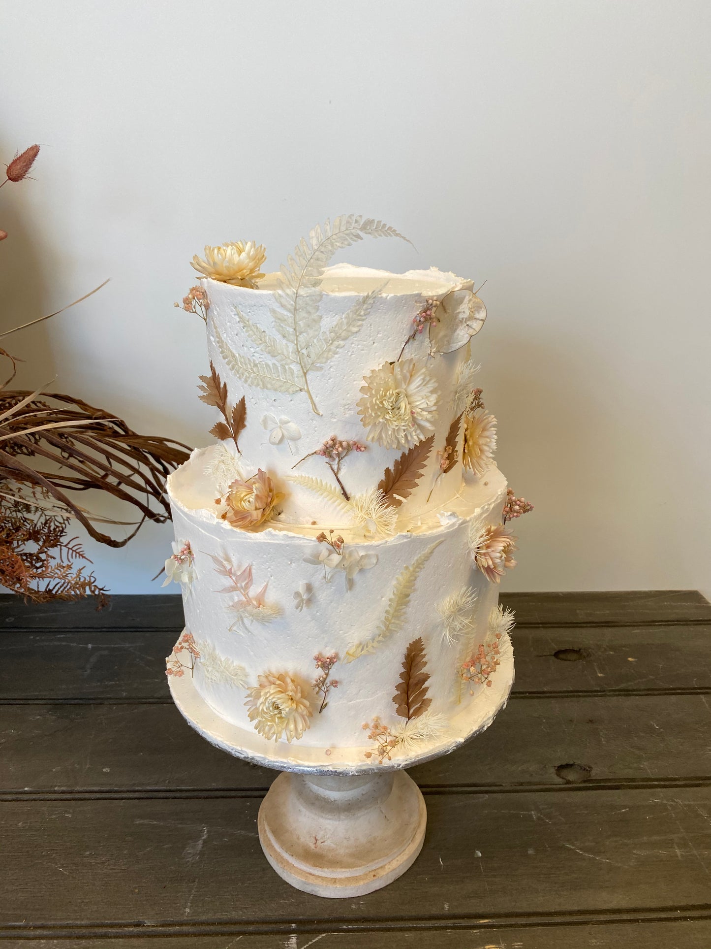 2 tier Buttercream with Pressed Dried Flowers