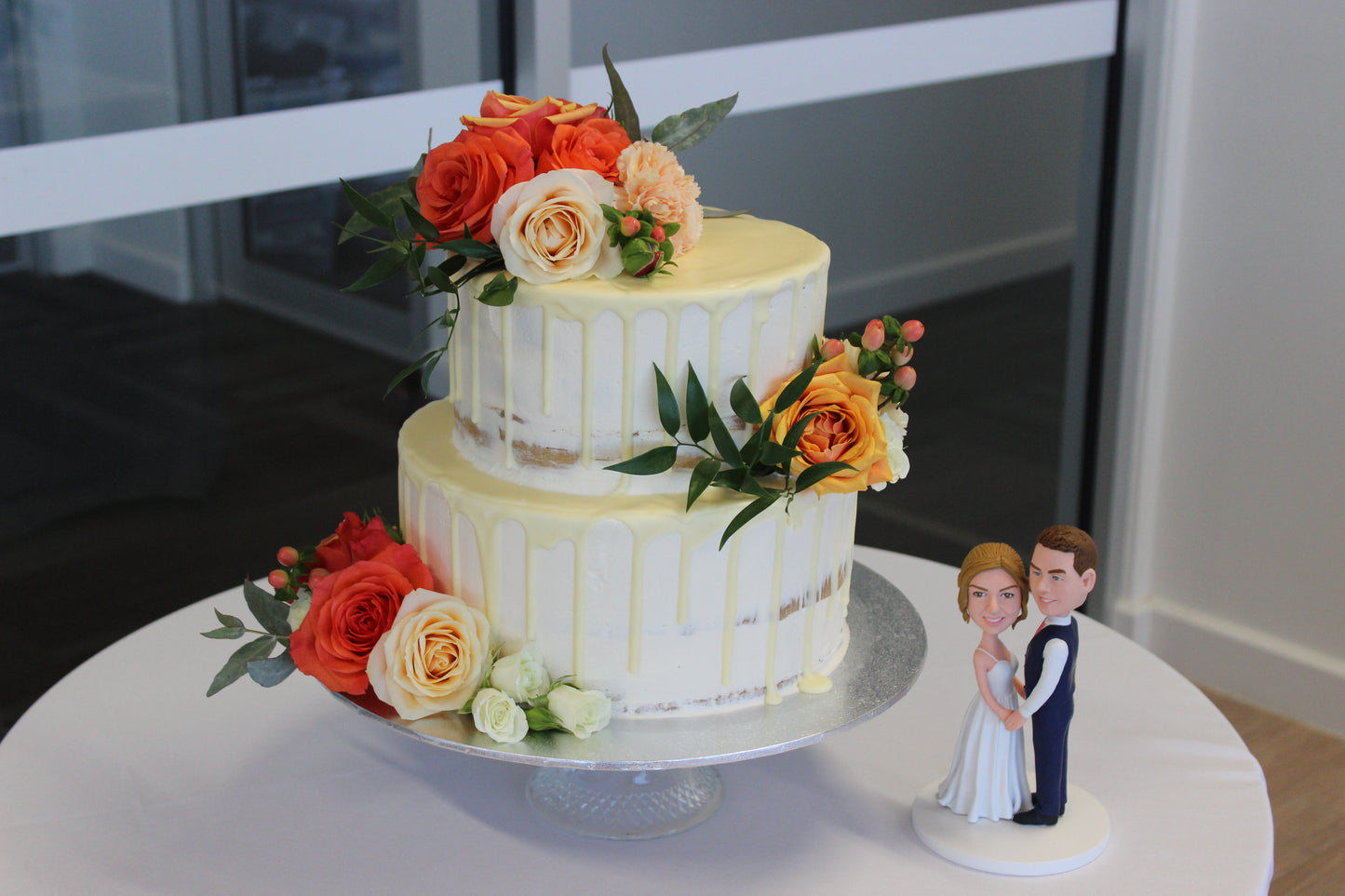 2 Tier Semi Naked Drizzle with Orange Flowers