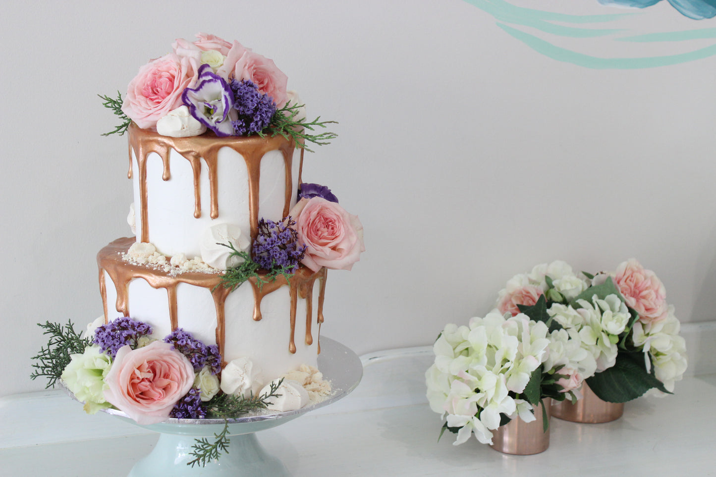 2 Tier 30th Birthday Cake Rose Gold Drizzle