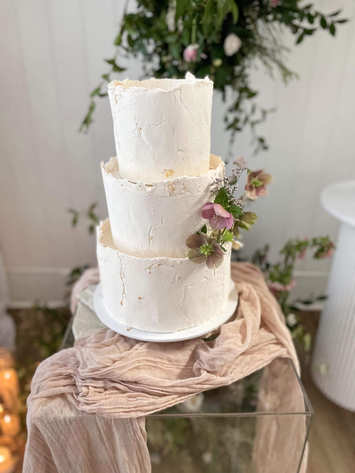 3 Tier Contemporary Buttercream cake with fresh flowers