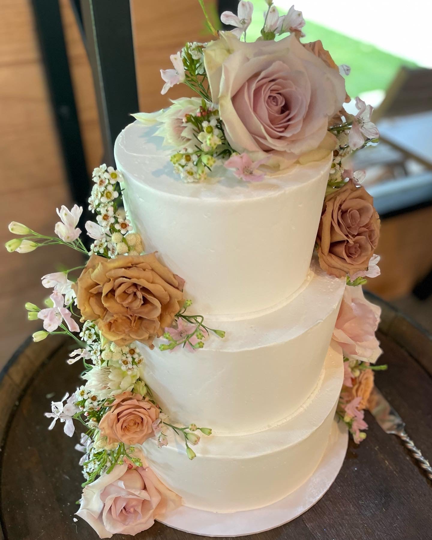 3 Tier Smooth Buttercream with Natural Flowers