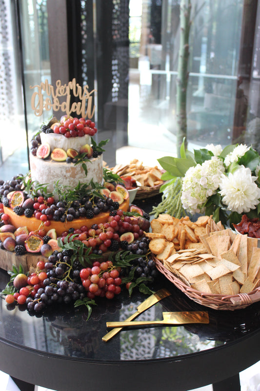 Cheese Towers with Fruits and Crackers