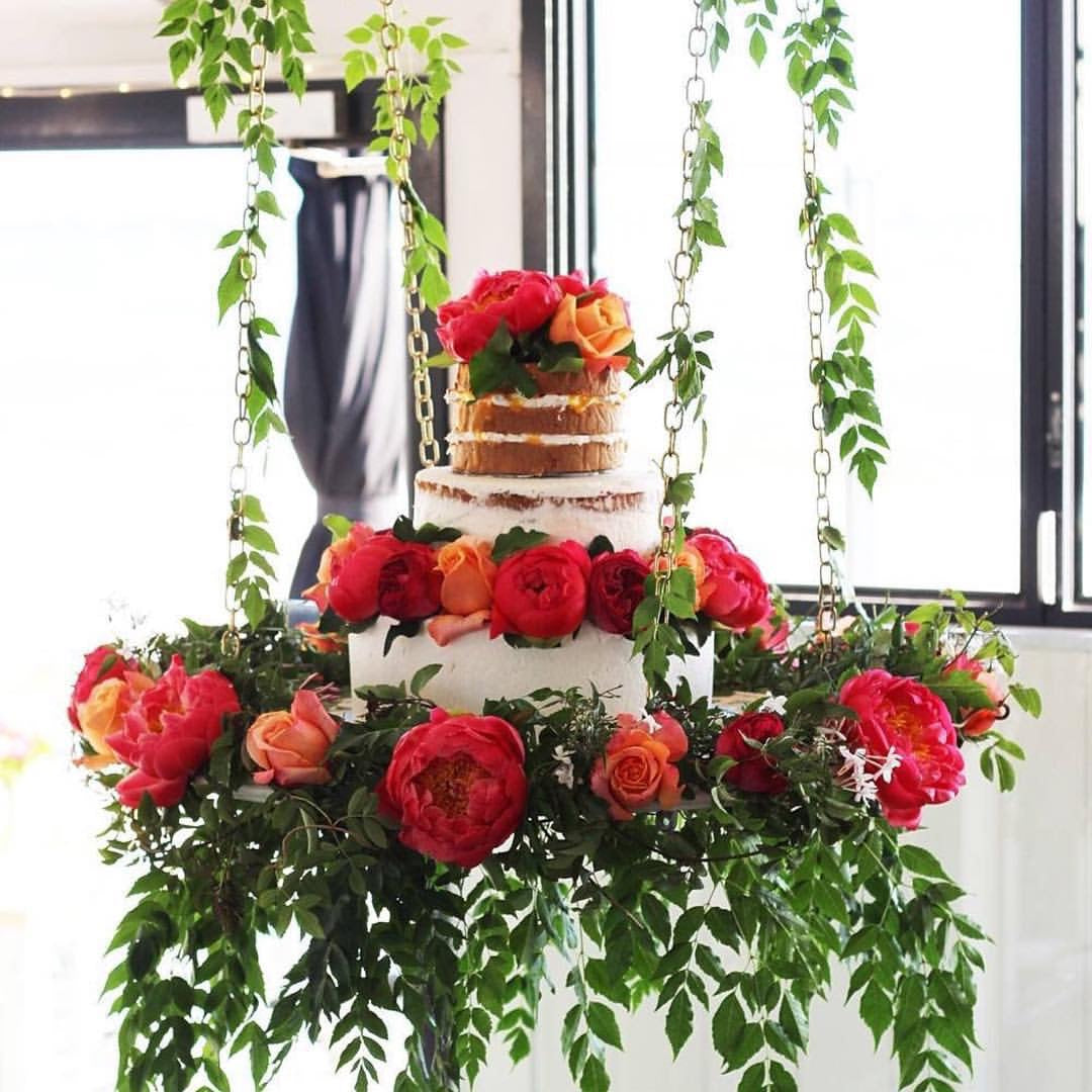 Hanging 3 Tier Cake with Bright Flowers