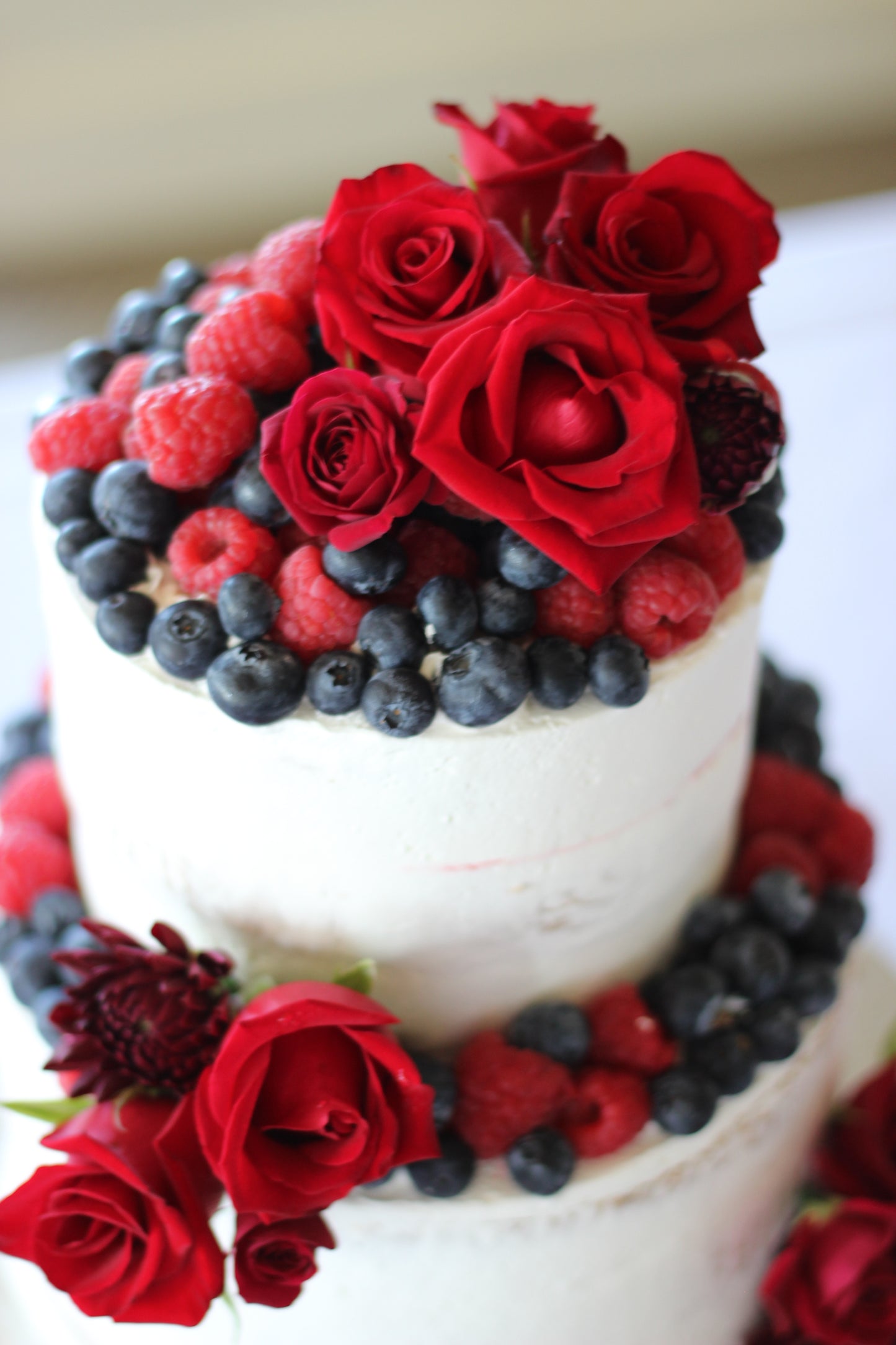 2 Tier Semi Naked With Berries and Red Roses