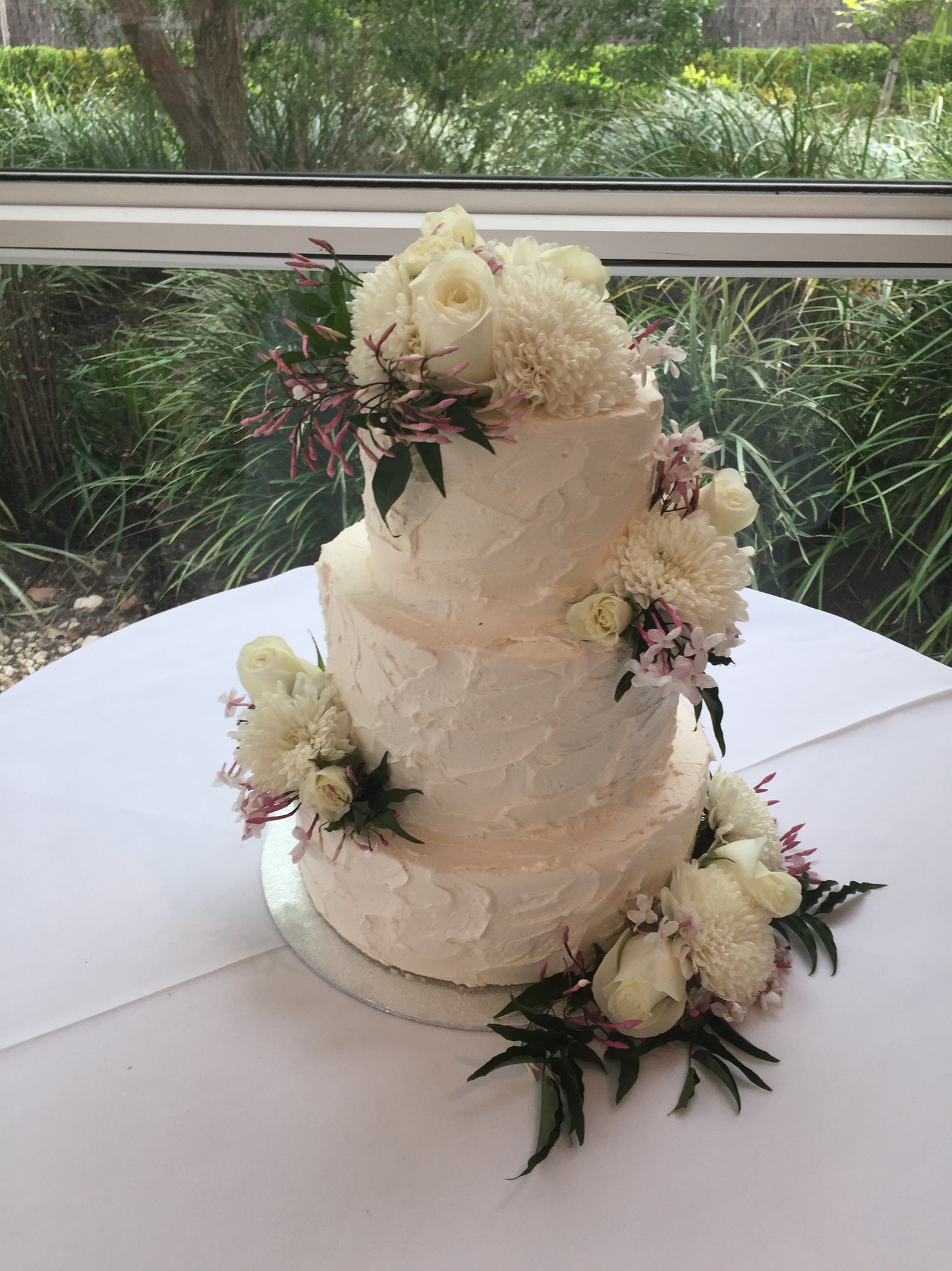 3 Tier Ivory Rough Buttercream with Fresh Flowers