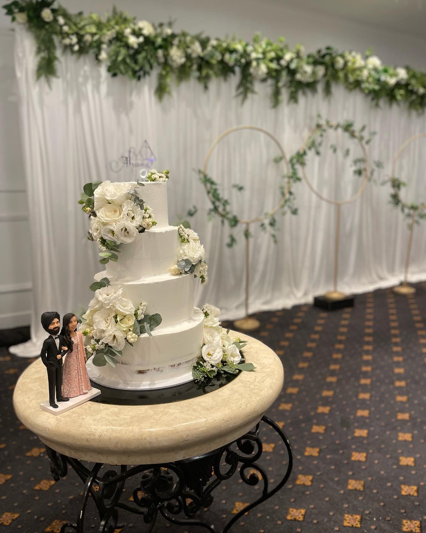 4 Tier Semi Naked with White Flowers