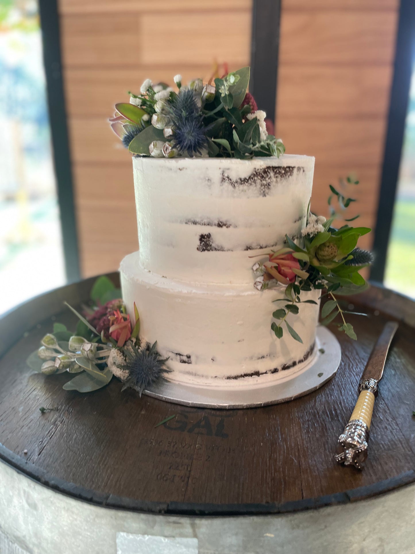 2 Tier Semi Naked Cake with Native Flowers