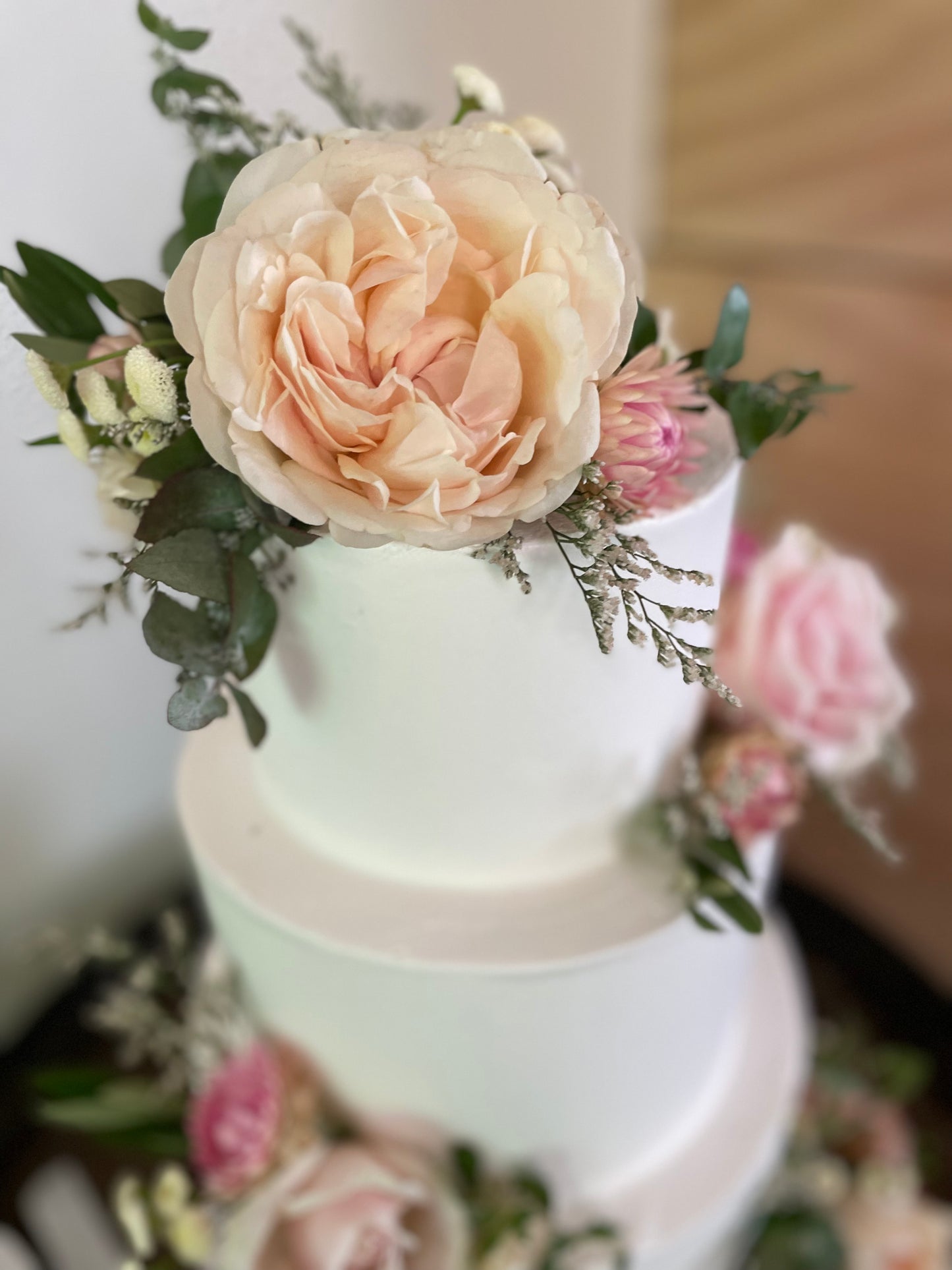 3 Tier Smooth Buttercream with Pink & Peach Flowers